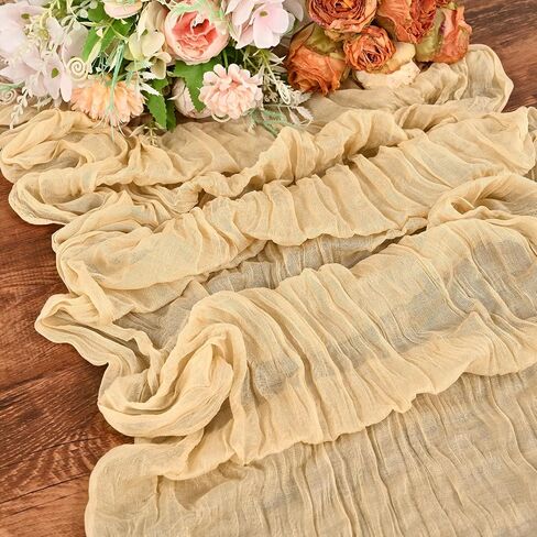 24 Pack Ivory Table Runner,10FT Cheesecloth Table Runner Gauze Boho Rustic Sheer Cheese Cloth Table Runner for Wedding Reception,Bridal Shower,Birthday Party Table Decor, Romantic Wedding in Saudi Arabia