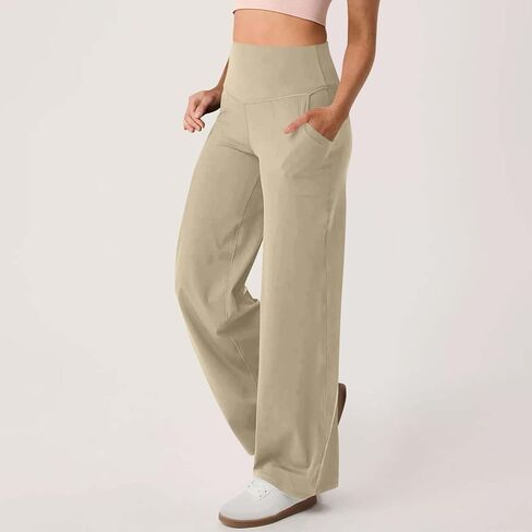 Women Flare Leggings with Pockets High Waisted No See Through Flare Yoga Pants Casual Stretchy Dressy Work Trousers in Saudi Arabia