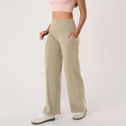 Women Flare Leggings with Pockets High Waisted No See Through Flare Yoga Pants Casual Stretchy Dressy Work Trousers in Saudi Arabia