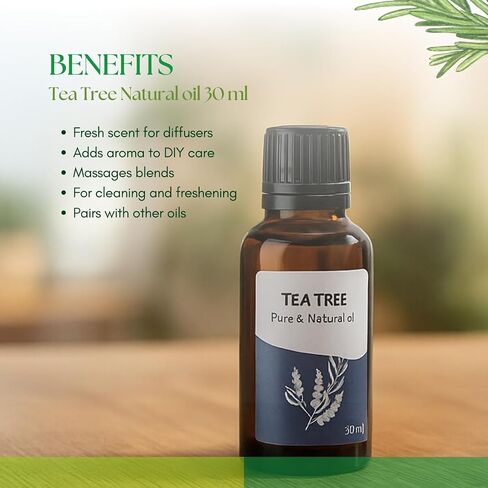Roots & Above Pure Natural Tea Tree Essential Oil 1.01 Fl Oz/30 ml Melaleuca Oils for Skin, Face, Hair, Diffusers, Massage, Soap & Candle Making Scent in Saudi Arabia