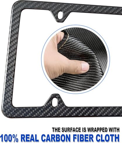 Carbon Fiber License Plate Frame- Stainless Steel Car Tag Holder Wrapped with Real Carbon Fiber, 4 Hole Slim Design, Anti-Theft Screws Caps, Rattle-Proof Pad, 1 Pack for Front or Rear in Kuwait