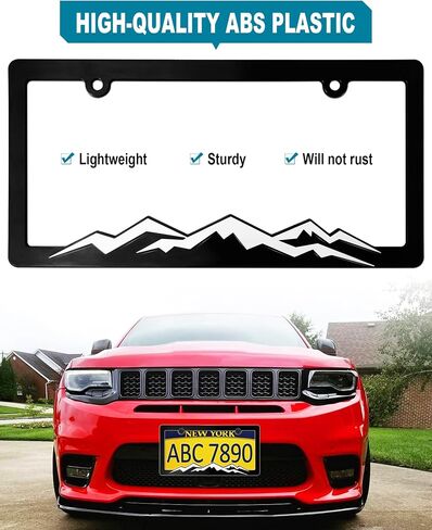 Mountain License Plate Frames- White on Black 3D Mountain Raised, ABS Plastic Car Tag Holder | Includes Rust-Proof Screws, Caps & Free Vinyl Decal Sticker in Saudi Arabia