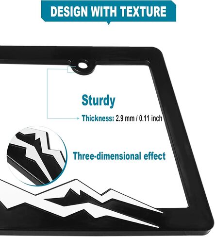 Mountain License Plate Frames- White on Black 3D Mountain Raised, ABS Plastic Car Tag Holder | Includes Rust-Proof Screws, Caps & Free Vinyl Decal Sticker in Saudi Arabia