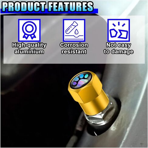 4PCS Paw Car Tire Valve Stem Caps, Hexagonal Alloy Corrosion Resistant Auto Tire Valve Cover with Rubber Ring, Leak-Proof Dustproof Wheel Accessory for Trucks, Cars, Motorcycles (Black) in Saudi Arabia