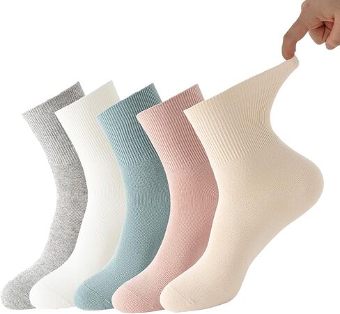 Cotton Diabetic Socks for Women 6-10 | 5 Pairs | Wide Non Binding Ankle Socks Quarter Length | Edema Neuropathy Socks in Saudi Arabia