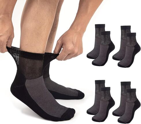 Diabetic Socks for Men Women, Comfortable Loose Fitting Crew Wide Socks with Seamless Toe Non-Binding Top, Breathable Bamboo Viscose Edema Neuropathy Socks, Black, 4 Pairs, XXL in Kuwait