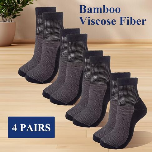 Diabetic Socks for Men Women, Comfortable Loose Fitting Crew Wide Socks with Seamless Toe Non-Binding Top, Breathable Bamboo Viscose Edema Neuropathy Socks, Black, 4 Pairs, XXL in Kuwait