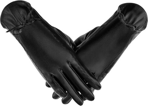 Leather Gloves for Women - Womens Black Leather Winter Gloves, Touchscreen Texting Driving Gloves Women, Warm Fleece Lined Winter Gloves for Women, Thermal Womens Gloves for Cold Weather in Saudi Arabia