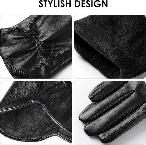 Leather Gloves for Women - Womens Black Leather Winter Gloves, Touchscreen Texting Driving Gloves Women, Warm Fleece Lined Winter Gloves for Women, Thermal Womens Gloves for Cold Weather in Saudi Arabia