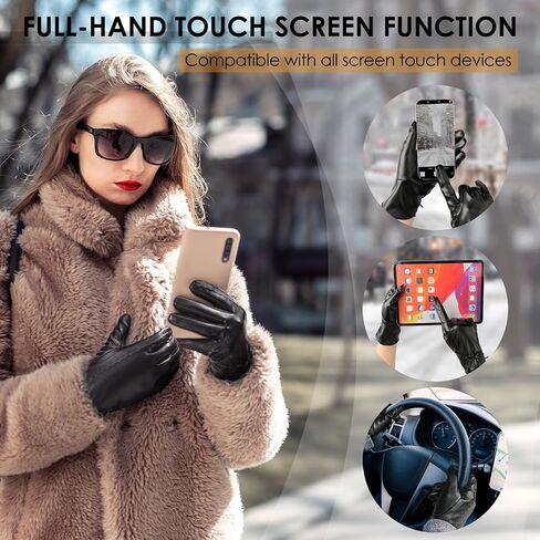 Leather Gloves for Women - Womens Black Leather Winter Gloves, Touchscreen Texting Driving Gloves Women, Warm Fleece Lined Winter Gloves for Women, Thermal Womens Gloves for Cold Weather in Saudi Arabia