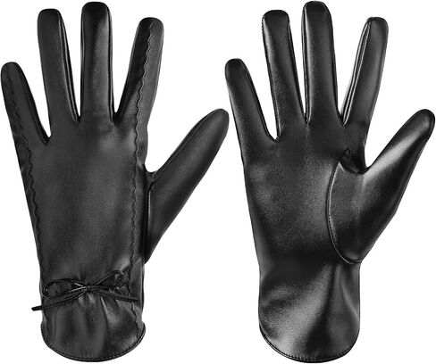 Leather Gloves for Women - Womens Black Leather Winter Gloves, Touchscreen Texting Driving Gloves Women, Warm Fleece Lined Winter Gloves for Women, Thermal Womens Gloves for Cold Weather in Saudi Arabia