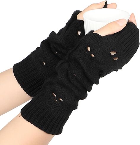 Black Long Fingerless Gloves Arm Warmers, Y2K Knitted Armwarmers for Women, Y2K, Grunge, Kawaii Fingerless Gloves Long in Saudi Arabia