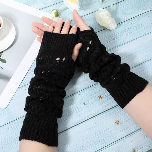 Black Long Fingerless Gloves Arm Warmers, Y2K Knitted Armwarmers for Women, Y2K, Grunge, Kawaii Fingerless Gloves Long in Saudi Arabia
