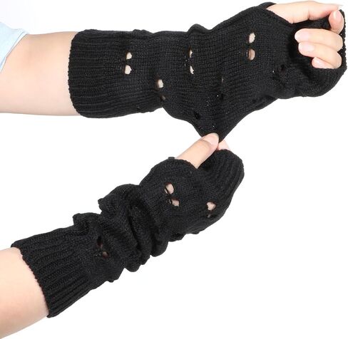 Black Long Fingerless Gloves Arm Warmers, Y2K Knitted Armwarmers for Women, Y2K, Grunge, Kawaii Fingerless Gloves Long in Saudi Arabia