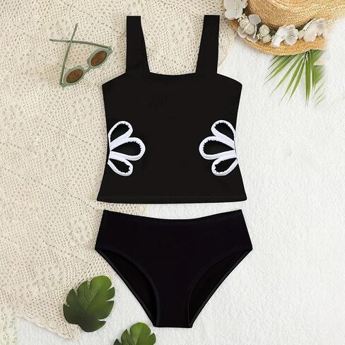 Two Piece Tankini Swimsuits for Teens Bathing Suits Hollow Out Girls' Swimwear Size 8-12Y in Kuwait