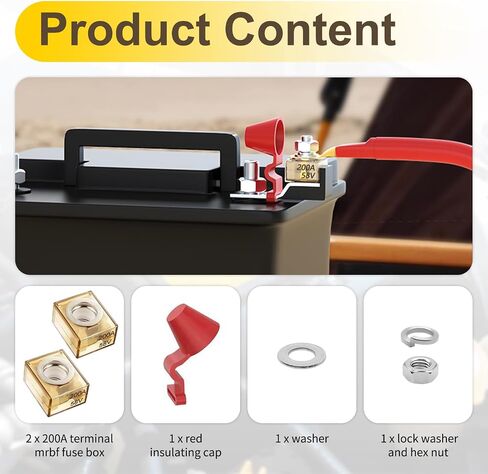 Battery Terminal Fuse Block Kit,MRBF Terminal Fuse Block with 2x100A 58V Fuses,Marine Rated Battery Fuse for Boat Truck RV in Saudi Arabia