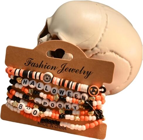 Halloween Beaded Bracelet Set Holiday Fashion Jewelry Multilayered Stretched Bracelets for Women in Saudi Arabia