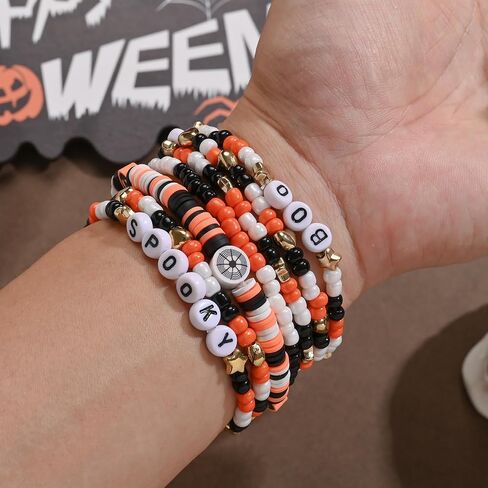 Halloween Beaded Bracelet Set Holiday Fashion Jewelry Multilayered Stretched Bracelets for Women in Saudi Arabia