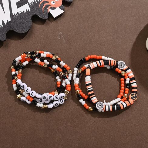 Halloween Beaded Bracelet Set Holiday Fashion Jewelry Multilayered Stretched Bracelets for Women in Saudi Arabia