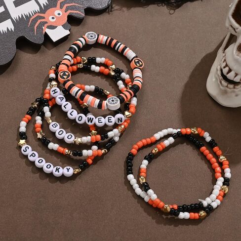 Halloween Beaded Bracelet Set Holiday Fashion Jewelry Multilayered Stretched Bracelets for Women in Saudi Arabia