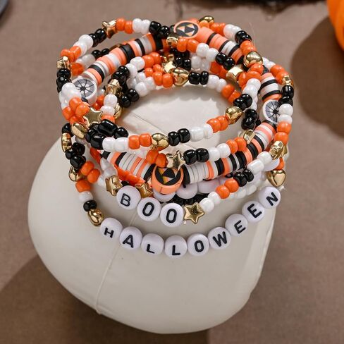 Halloween Beaded Bracelet Set Holiday Fashion Jewelry Multilayered Stretched Bracelets for Women in Saudi Arabia