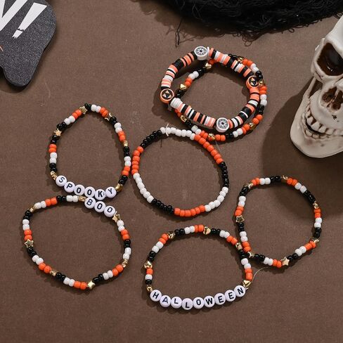 Halloween Beaded Bracelet Set Holiday Fashion Jewelry Multilayered Stretched Bracelets for Women in Saudi Arabia