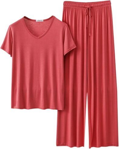 Two Piece Pajama Set For Women Pants Short Sleeve Pullover Tops Outfits Summer Fall Casual Loose Lounge Sets Pj in Saudi Arabia