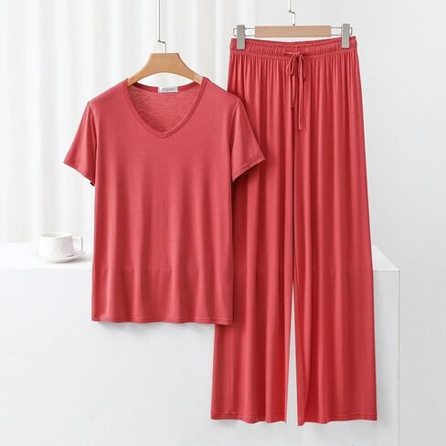 Two Piece Pajama Set For Women Pants Short Sleeve Pullover Tops Outfits Summer Fall Casual Loose Lounge Sets Pj in Saudi Arabia