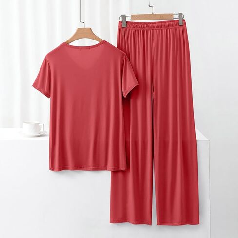 Two Piece Pajama Set For Women Pants Short Sleeve Pullover Tops Outfits Summer Fall Casual Loose Lounge Sets Pj in Saudi Arabia