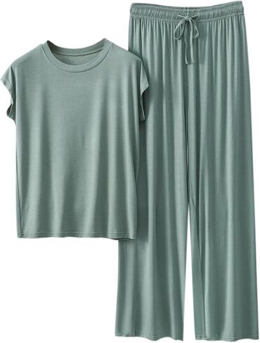 Two Piece Pajama Set For Women Pants Short Sleeve Pullover Tops Outfits Summer Fall Casual Loose Lounge Sets Pj in Saudi Arabia