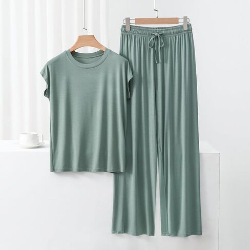 Two Piece Pajama Set For Women Pants Short Sleeve Pullover Tops Outfits Summer Fall Casual Loose Lounge Sets Pj in Saudi Arabia
