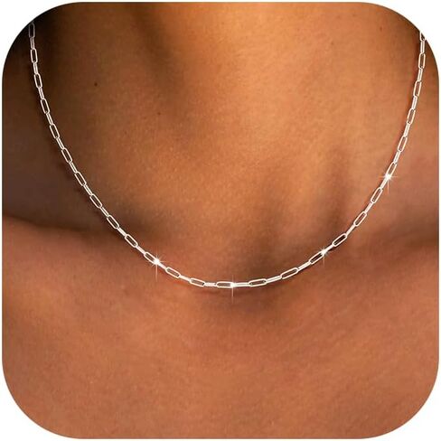 S925 Sterling Silver Paperclip Necklace for Women -1.6mm Simple Silver Choker Necklaces Sterling Silver Chain for Women Minimalist Waterproof Link Necklace Trendy Jewelry Gifts in Saudi Arabia