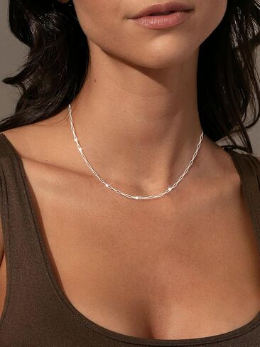 S925 Sterling Silver Paperclip Necklace for Women -1.6mm Simple Silver Choker Necklaces Sterling Silver Chain for Women Minimalist Waterproof Link Necklace Trendy Jewelry Gifts in Saudi Arabia