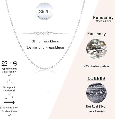 S925 Sterling Silver Paperclip Necklace for Women -1.6mm Simple Silver Choker Necklaces Sterling Silver Chain for Women Minimalist Waterproof Link Necklace Trendy Jewelry Gifts in Saudi Arabia