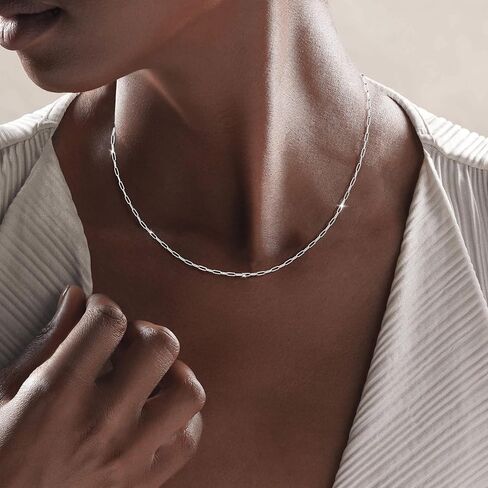 S925 Sterling Silver Paperclip Necklace for Women -1.6mm Simple Silver Choker Necklaces Sterling Silver Chain for Women Minimalist Waterproof Link Necklace Trendy Jewelry Gifts in Saudi Arabia