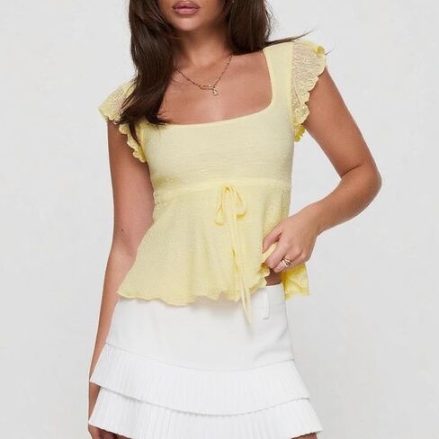 Women Lace Babydoll Tank Top Y2k Cap Sleeve Peplum Top Flowy Layered Ruffle Crop Cami Coquette Floral Going Out Shirt in Saudi Arabia