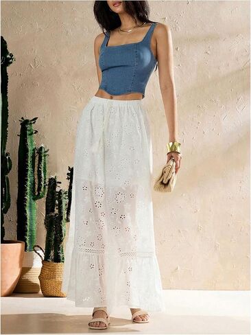 WDIRARA Women's Square Neck Sleeveless Corset Denim Top Zip Back Asymmetrical Hem Tank Top in Saudi Arabia