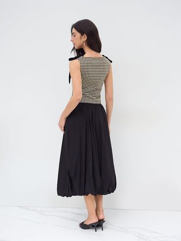 CIDER Tank Tops for Women Gingham Bow Tie Boat Neck Sleeveless Jacquard Slim Fit Top Blouses Womens Tops in Saudi Arabia