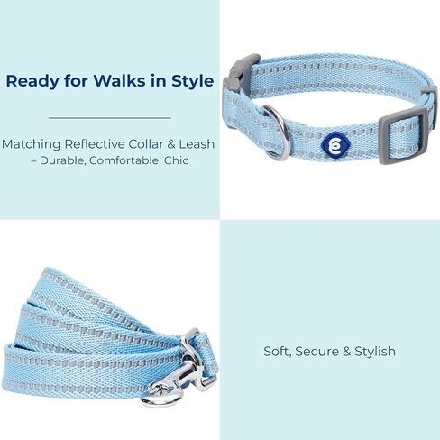 Blueberry Pet Essentials Pastel Color Reflective Matching Dog Collar and Leash Set in Baby Pink, Adjustable Collar with 5 ft Leash for Medium Dogs in Saudi Arabia