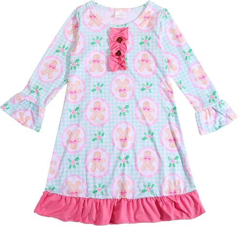 Christmas Toddler Girls Nightgowns Santa Claus Gift Pattern Sleepwear Night Dress Pajamas 2-8Y in Saudi Arabia