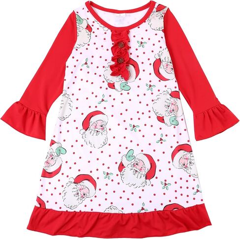 Christmas Toddler Girls Nightgowns Santa Claus Gift Pattern Sleepwear Night Dress Pajamas 2-8Y in Saudi Arabia