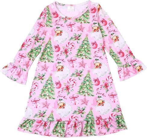 Christmas Toddler Girls Nightgowns Santa Claus Gift Pattern Sleepwear Night Dress Pajamas 2-8Y in Saudi Arabia