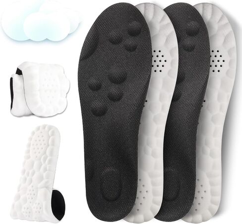 2 Pairs 4D Cloud Insoles for Men, Massage Cushion Insoles for Foot & Joint Support Comfortable Shoe Steppers Insoles Sole Inserts Memory Foam Insole for Women/Men (US M 7.5-10.5) - Black in Saudi Arabia