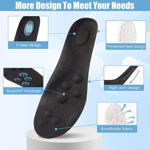 2 Pairs 4D Cloud Insoles for Men, Massage Cushion Insoles for Foot & Joint Support Comfortable Shoe Steppers Insoles Sole Inserts Memory Foam Insole for Women/Men (US M 7.5-10.5) - Black in Saudi Arabia