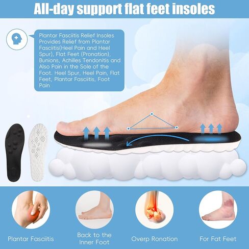 2 Pairs 4D Cloud Insoles for Men, Massage Cushion Insoles for Foot & Joint Support Comfortable Shoe Steppers Insoles Sole Inserts Memory Foam Insole for Women/Men (US M 7.5-10.5) - Black in Saudi Arabia