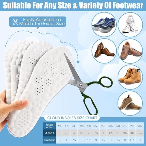 2 Pairs 4D Cloud Insoles for Men, Massage Cushion Insoles for Foot & Joint Support Comfortable Shoe Steppers Insoles Sole Inserts Memory Foam Insole for Women/Men (US M 7.5-10.5) - Black in Saudi Arabia