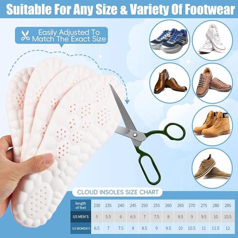 2 Pairs 4D Cloud Insoles for Men, Massage Cushion Insoles for Foot & Joint Support Comfortable Shoe Steppers Insoles Sole Inserts Memory Foam Insole for Women/Men (US M 7.5-10.5) - Black in Saudi Arabia