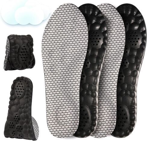 2 Pairs 4D Cloud Insoles for Men, Massage Cushion Insoles for Foot & Joint Support Comfortable Shoe Steppers Insoles Sole Inserts Memory Foam Insole for Women/Men (US M 7.5-10.5) - Black in Saudi Arabia