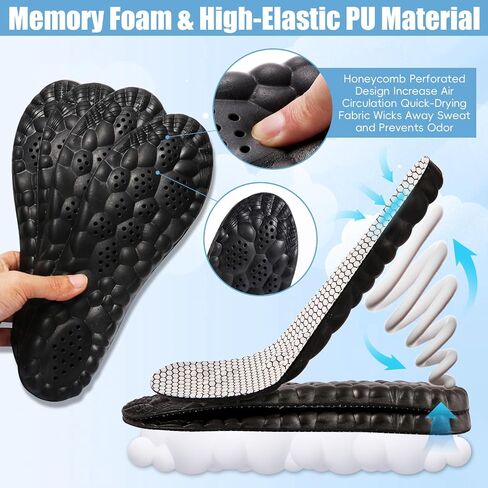 2 Pairs 4D Cloud Insoles for Men, Massage Cushion Insoles for Foot & Joint Support Comfortable Shoe Steppers Insoles Sole Inserts Memory Foam Insole for Women/Men (US M 7.5-10.5) - Black in Saudi Arabia