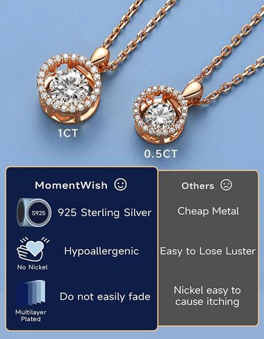 MomentWish قلادة عائمة للنساء، 0.5/1 قيراط قلادة مويسانيتي للرقص لها 925 الفضة الاسترليني قلادة الذكرى السنوية هدية عيد ميلاد للزوجة أمي صديقة in Kuwait